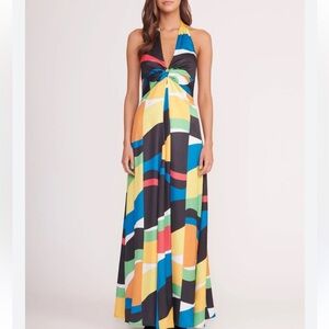 STAUD Jennifer Geometric Satin Halter Maxi Dress
